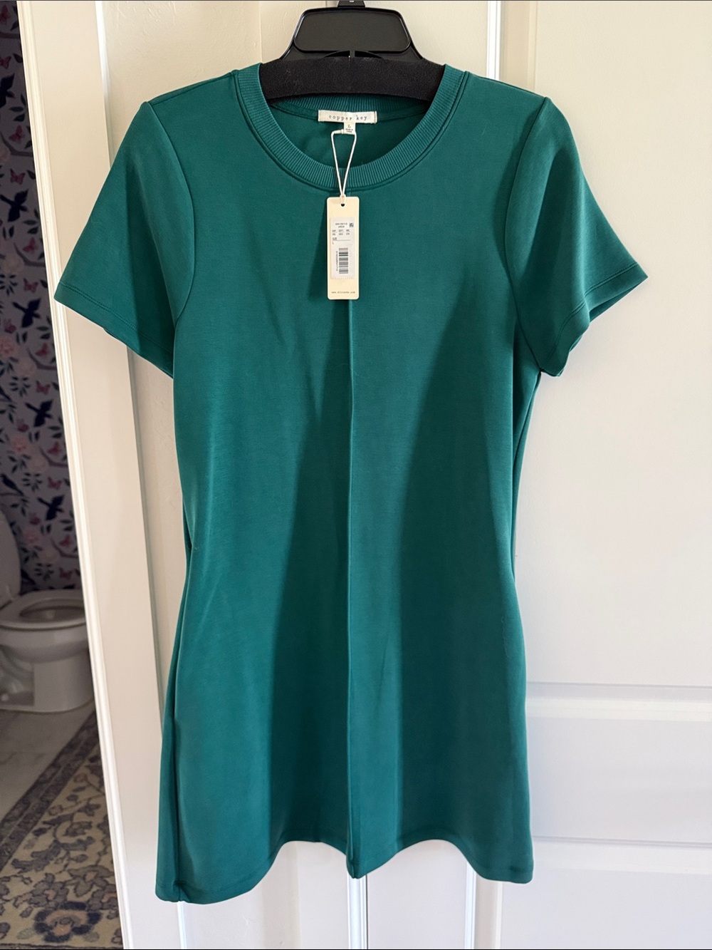 Copper Key Teal Short Sleeve A-Line Dress Large (fits Medium)